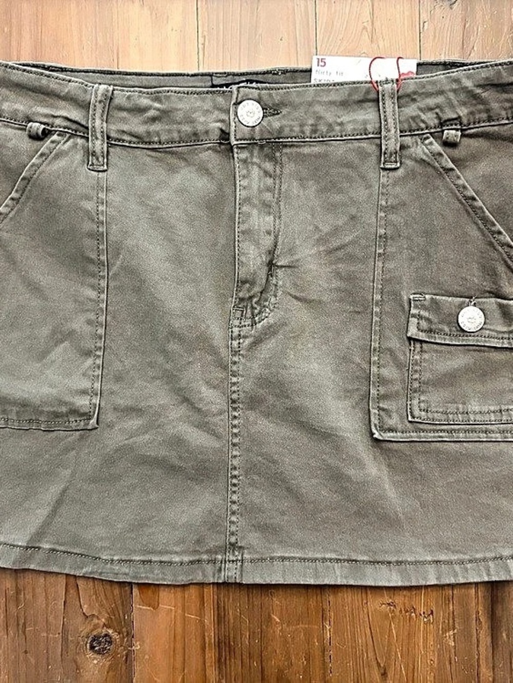 NWT Hot Kiss Olive Green Utility Cargo Mini Skirt - Size 15